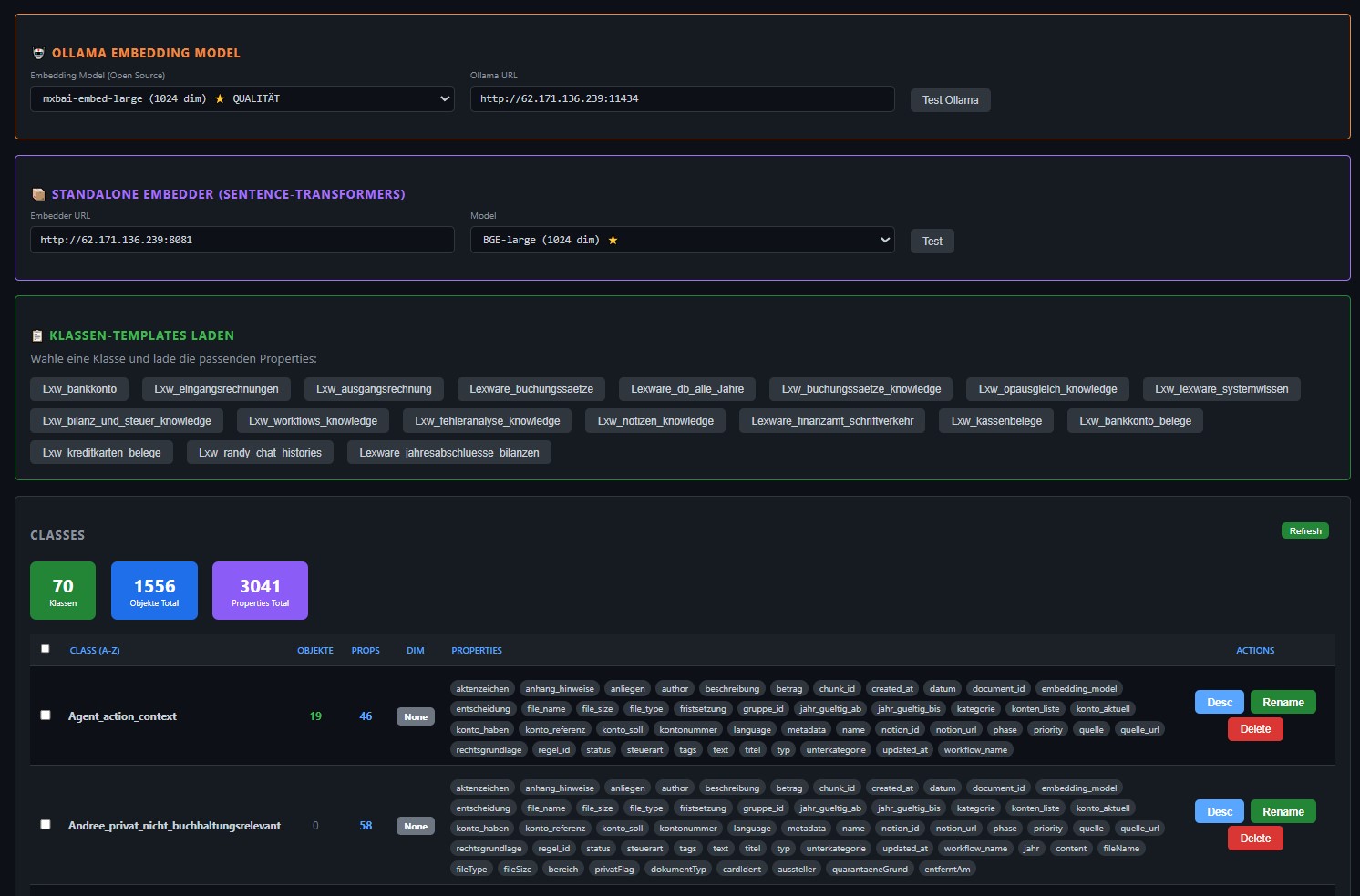 Weaviate Web-UI Detail-Ansicht einer Klasse